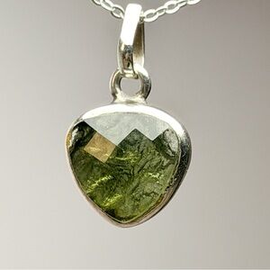Genuine Moldavite Necklace Pendant 925 Sterling Silver Natural Faceted and Raw